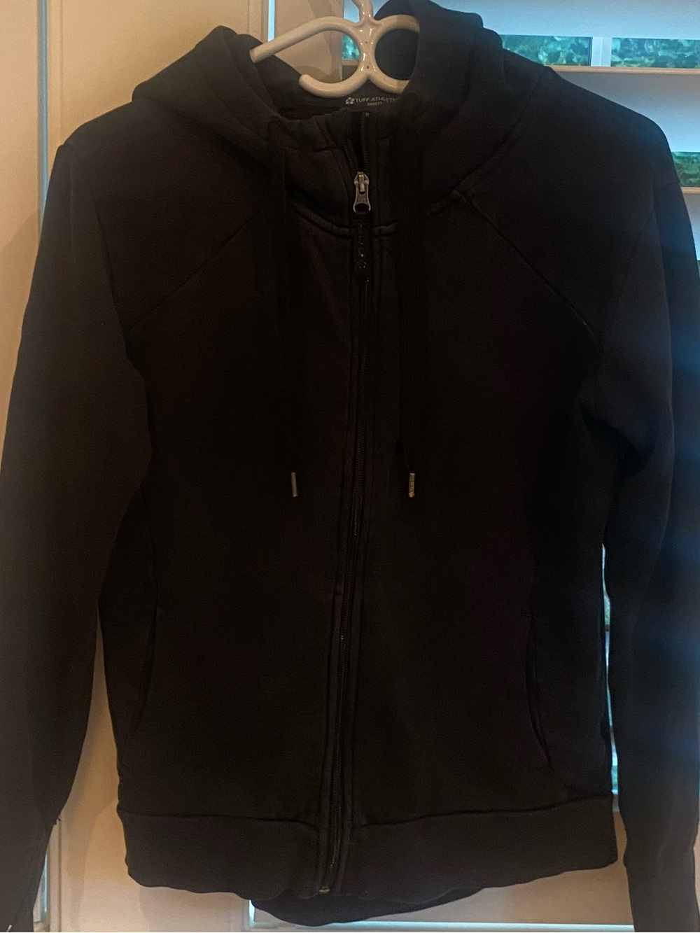 Tuff Athletics Black Hoodie with White Logo Text Womens Small